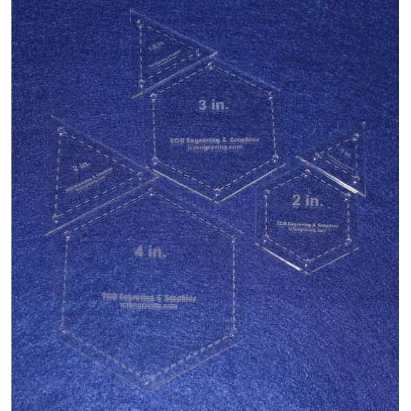 6 Piece Quilt Templates Equilateral Triangles & Hexagon Set 1/8"
