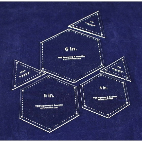 6 Piece Quilt Templates Equilateral Triangles & Hexagon Set 1/8"