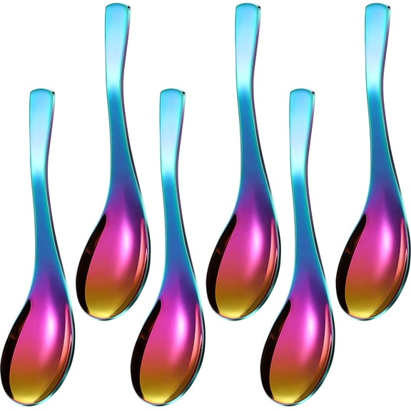 6 Piece Rainbow Stainless Steel Soup Spoon Mirror Finish Kitchen Serving Utensil