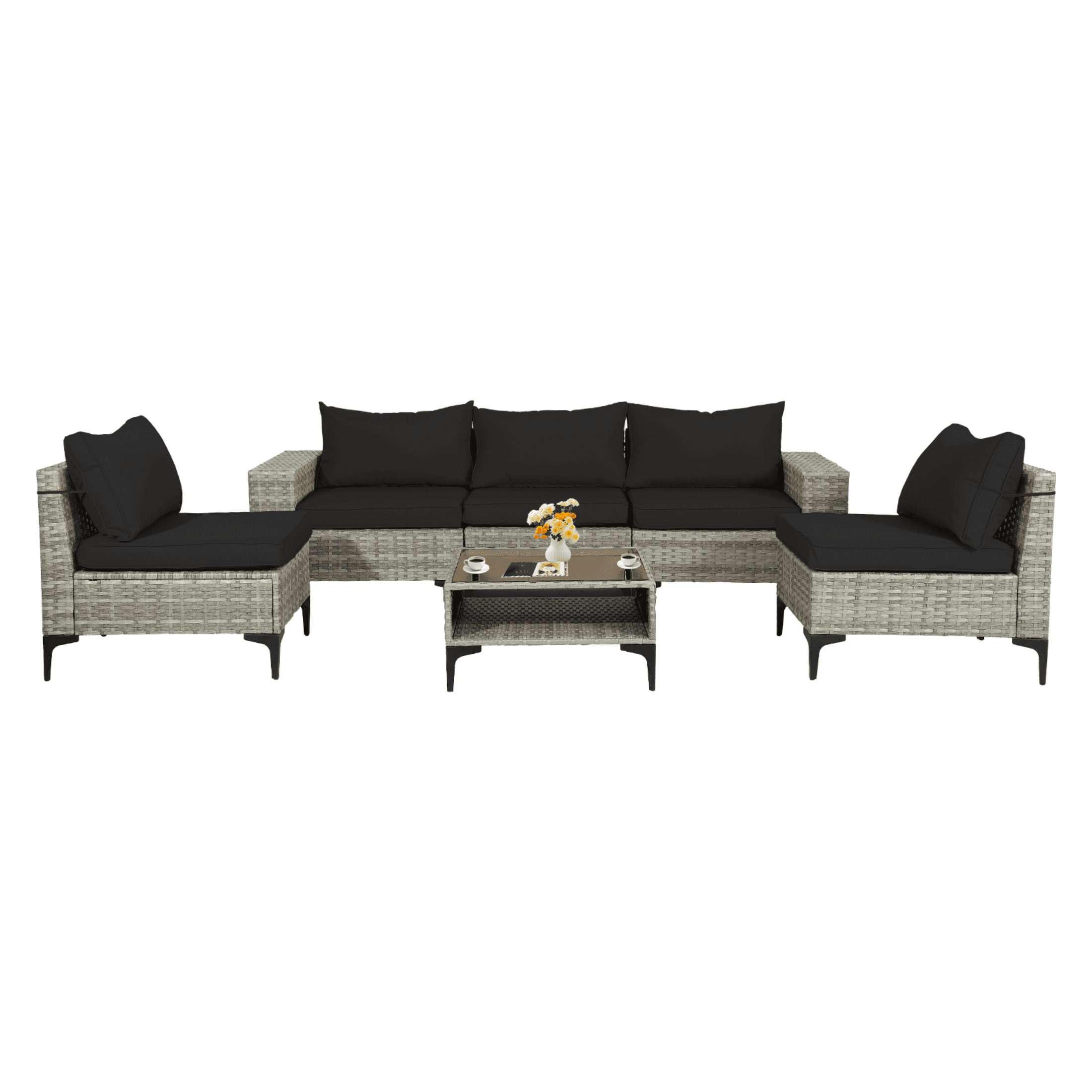 TPHORK 6 Piece Rattan Sectional Sofa Set, Outdoor Conversation Set, Patio Furniture Set for