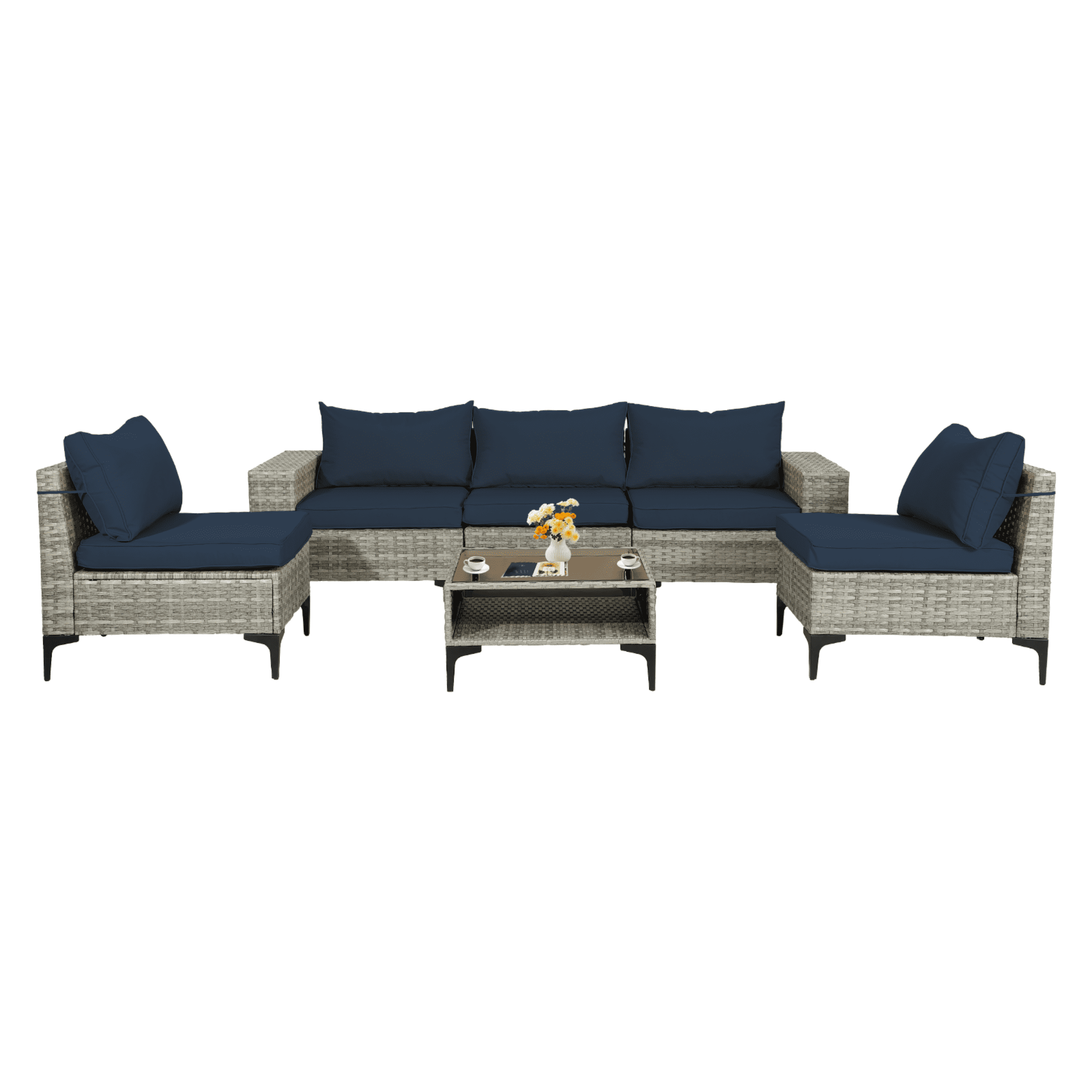 TPHORK 6 Piece Rattan Sectional Sofa Set, Outdoor Conversation Set