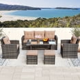 thumbnail image 1 of 6 Piece Rattan Sectional Sofa Set,Outdoor Conversation Set,Patio Furniture Set with All Weather Cushions and Glass Table, Garden Conversation Sofa Chair Set for Patio Deck Garden Pool,Brown, 1 of 15