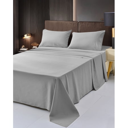 6 Piece Rayon Made From Bamboo Sheet Set by OKAO -Silky Soft- Wrinkle Free - Deep Pockets- Softer and Stronger Than Cotton - 1 Fitted Sheet, 1 Flat, 4 Pillowcases Queen, Silver