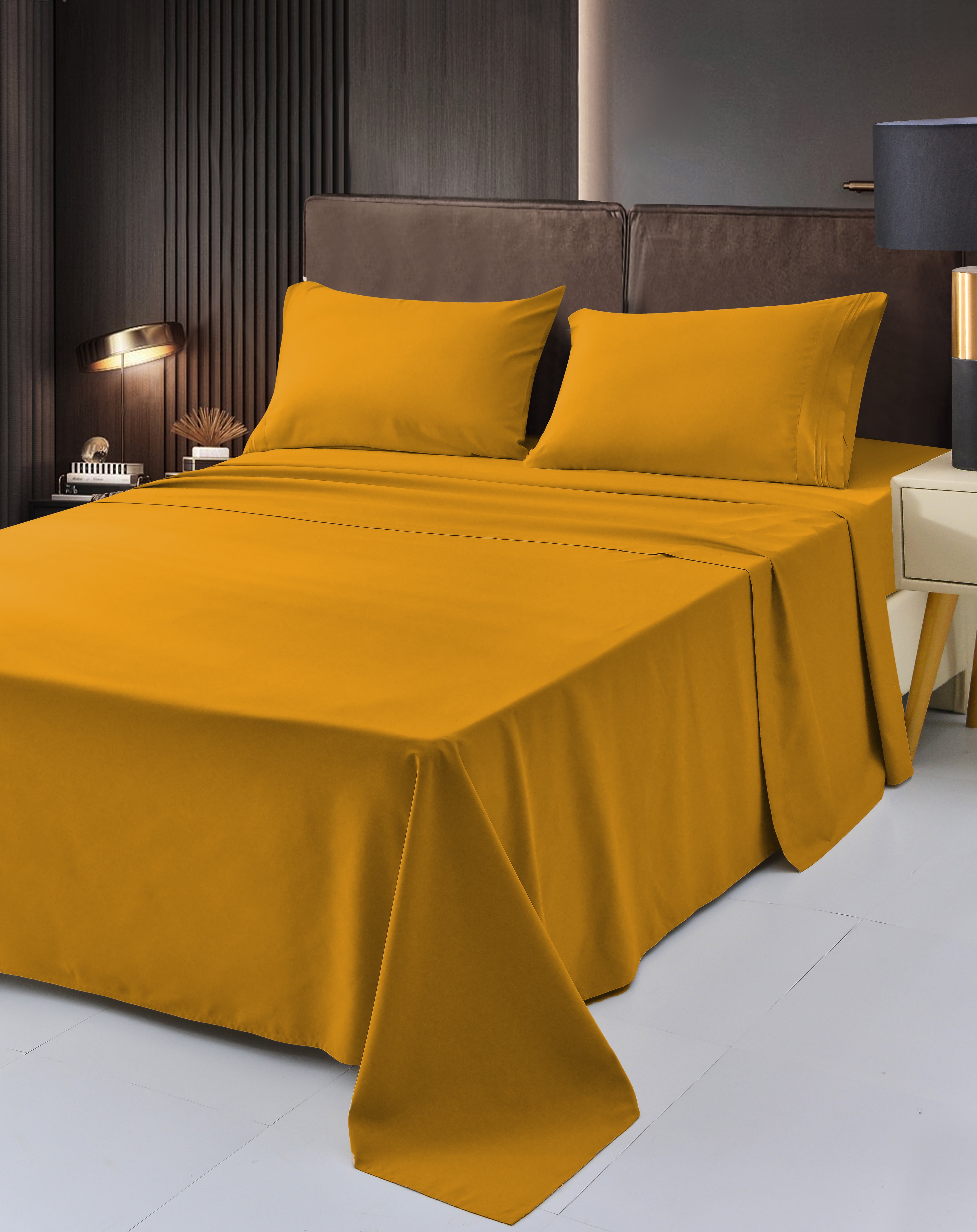 6 Piece Rayon Made From Bamboo Sheet Set by OKAO, Gold Queen Sheets