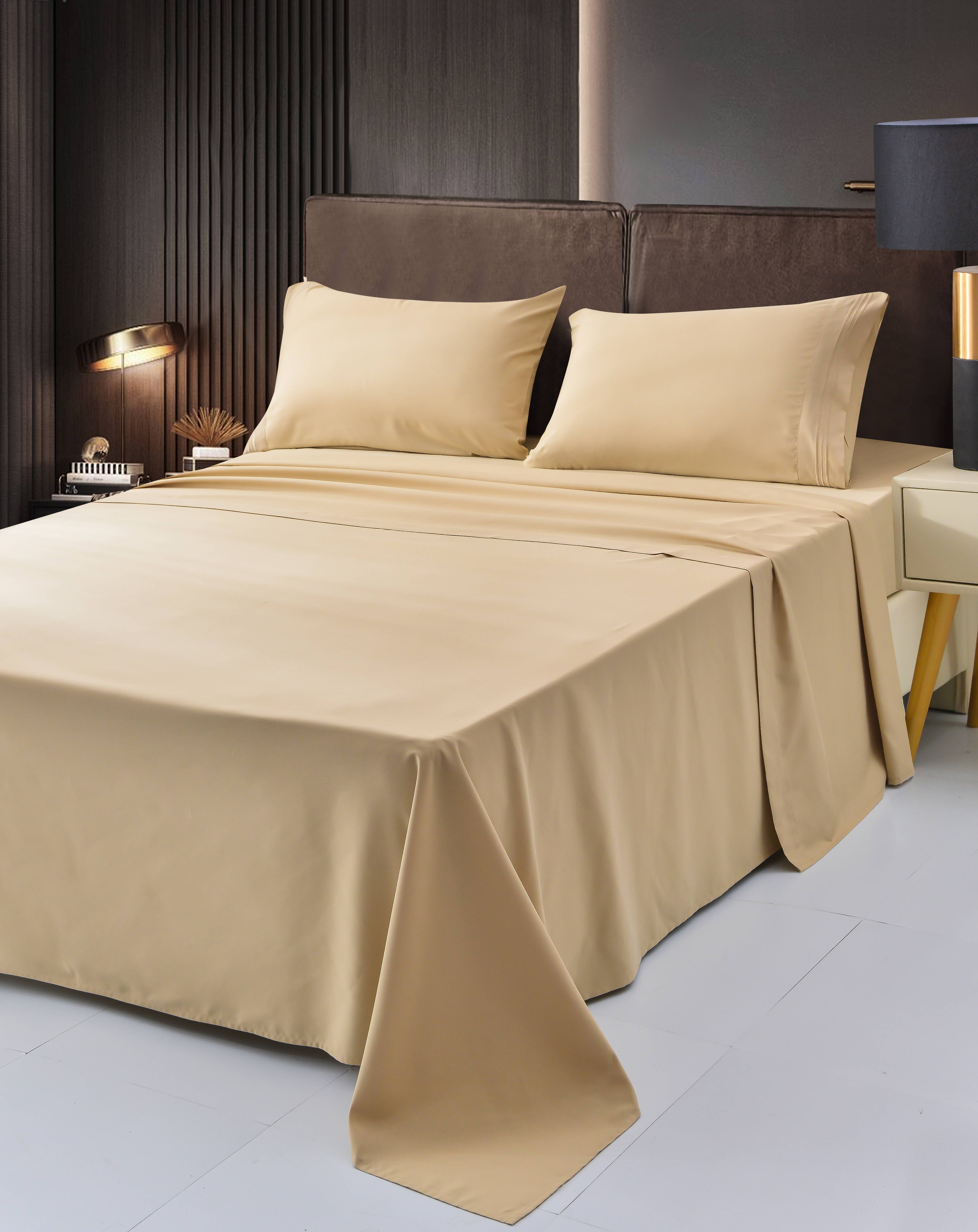 6 Piece Rayon Made From Bamboo Sheet Set by OKAO, Queen Beige Sheets
