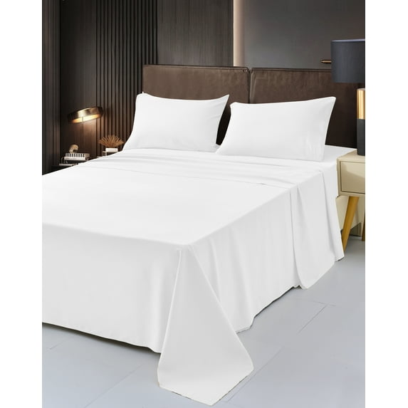 6 Piece Rayon Made From Bamboo Sheet Set by OKAO, Queen White Sheets-Silky Soft- Wrinkle Free - Deep Pockets-Softer and Stronger Than Cotton - 1 Fitted Sheet, 1 Flat, 4 Pillowcases Full, White