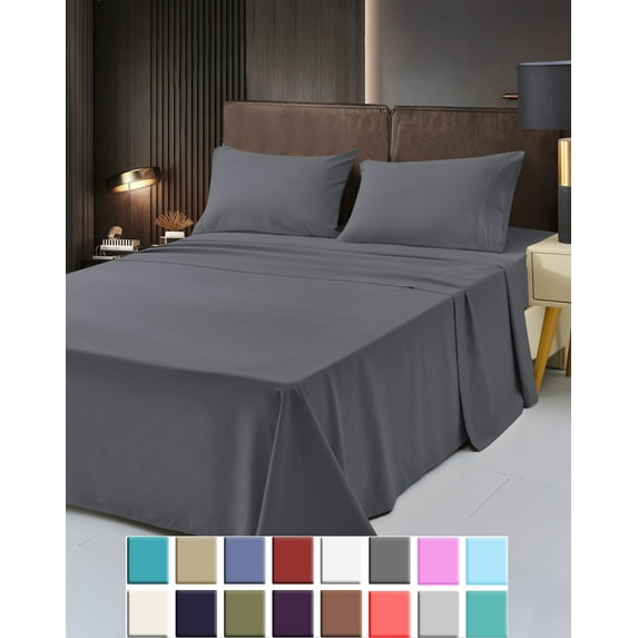 6 Piece Rayon Made From Bamboo Sheet Set by OKAO - Silky Soft - Wrinkle Free - Deep Pockets-Softer and Stronger Than Cotton - 1 Fitted Sheet, 1 Flat, 4 Pillowcases Full, Gray