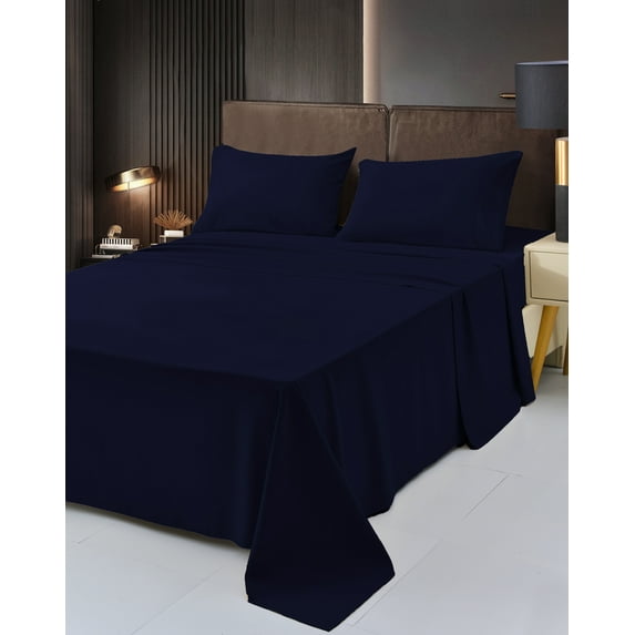6 Piece Rayon Made From Bamboo Sheet Set by OKAO - Silky Soft - Wrinkle Free - Deep Pockets-Softer and Stronger Than Cotton - 1 Fitted Sheet, 1 Flat, 4 Pillowcases King, Navy B
