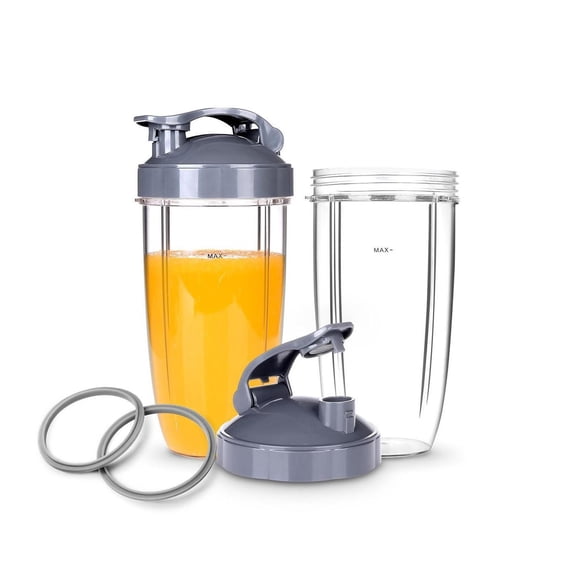 6-Piece Replacement Set for Nutribullet 900W & 600W Blenders Includes 32OZ Cups, Sport Lids, Sealing Rings