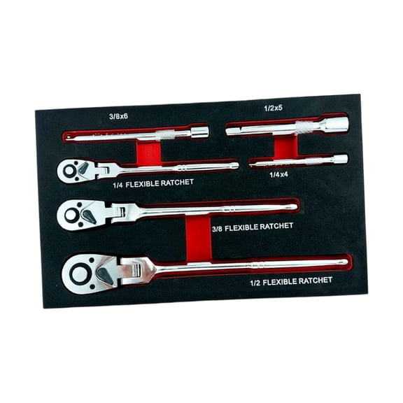 6 Piece Reversible Ratcheting Wrench Set Flexible Head Design Includes 3 Extension Rod Repair Tool set for Tight Space