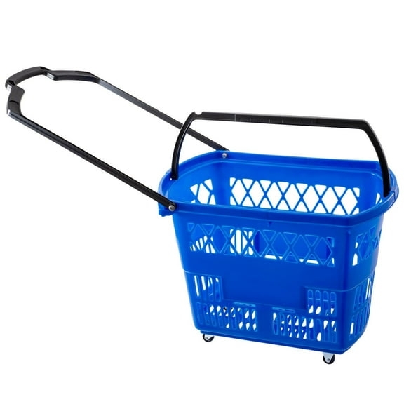 6-Piece Rolling Shopping Basket Set, Lightweight Blue Carts w/Handles for Retail Walmart