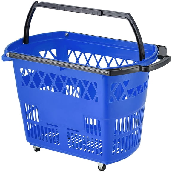 6-Piece Rolling Shopping Cart Set with Wheels, Large 39L Plastic Grocery Basket with Handle for Supermarket, Retail Store, and Shopping Trips, Blue