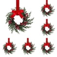 thumbnail image 1 of 6-Piece Rustic Christmas Mini Wreath Set, 10.23-Inch Greenery with Red Berries and Ribbon Bows for Farmhouse Mantel, Door, Window and Wall Decor, 1 of 4
