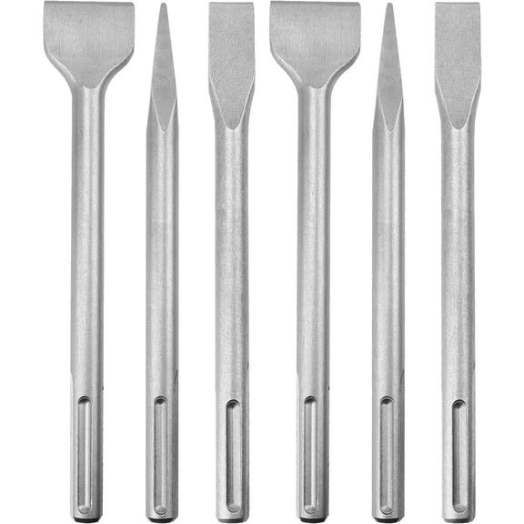 6-Piece SDS Max Concrete Drill Bit Set - Rotary Hammer Bits Including Point, Flat and Scaling Chisels