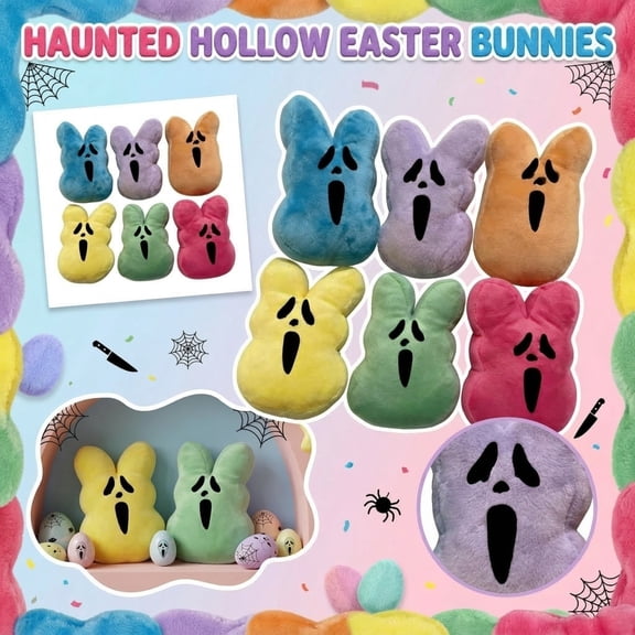 6-Piece Scream Ghost Face Bunny Plush Set, 6In Horror Stuffed Bunny Plush Toy, Adorable Plushie Pillow, Great Birthday Halloween Easter Basket Stuffers for Kids, Girls and Boys