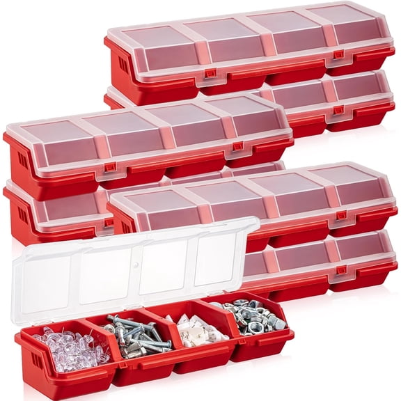 6-Piece Screw Organizer Box with Lid, 4 Compartments, Stackable Plastic Hardware Organizer, Small Parts Storage and Categorization, Suitable for Garage, Workbench, and Craft Storage