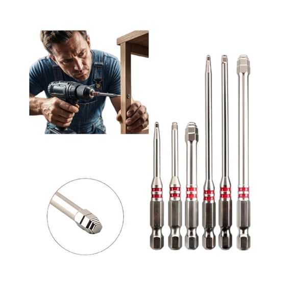 6-Piece Screwdriver Bit Set with Magnetic Hex Shank Pagoda-Shaped Design in Multiple Sizes for Electric Drills and Wrenches