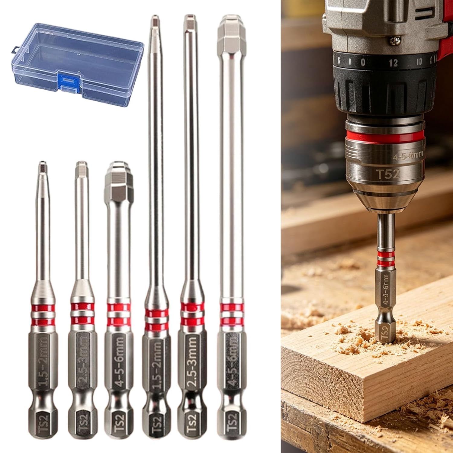 6-Piece Screwdriver Bits Set, Magnetic Pagoda Shaped Drill Bit, Pagoda Hexagon Screwdriver Bit Set, 1.5-6mm High Magnetic Screwdriver Drill Bits for Electric Drills & Wrenches (65MM+100MM)