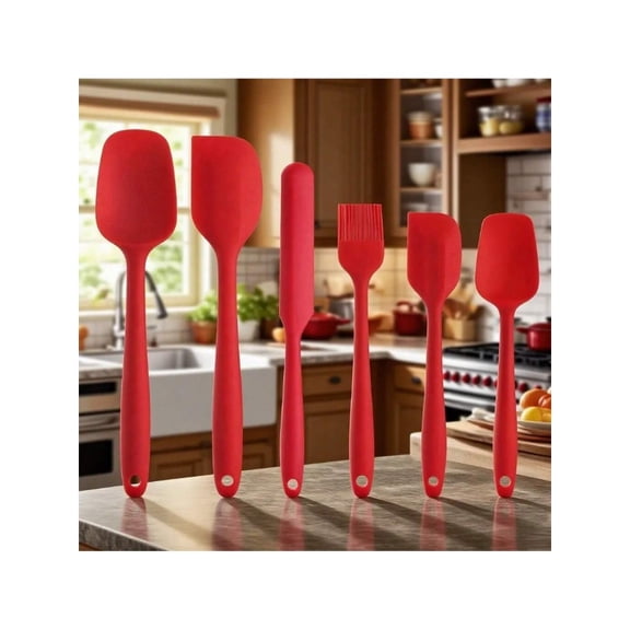 6-Piece Seamless Silicone Spatula Set, Heat Resistant Non-Stick Kitchen Cooking Baking Tools, Dishwasher Safe Flexible Silicone Utensils with 2 Colors