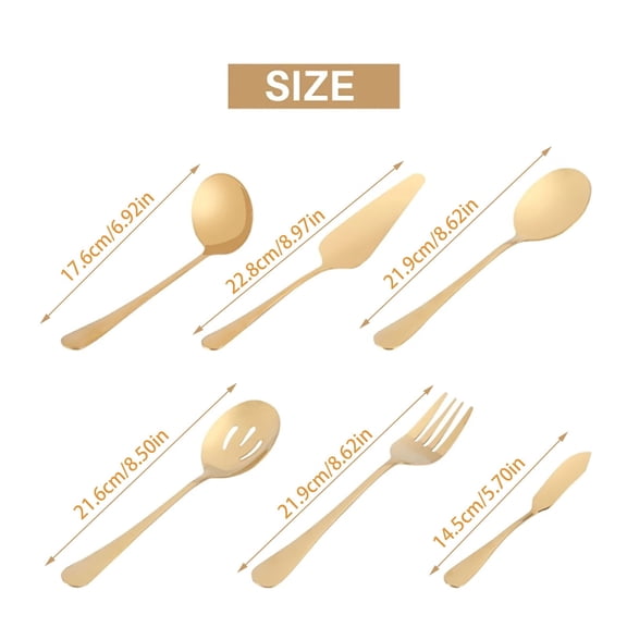 6-Piece Serving Flatware Set - Stainless Steel Utensil Set,Includes Cake Server,Slotted Spoon,Serving Spoon,Meat Fork,Butter Knife,Soup Ladle