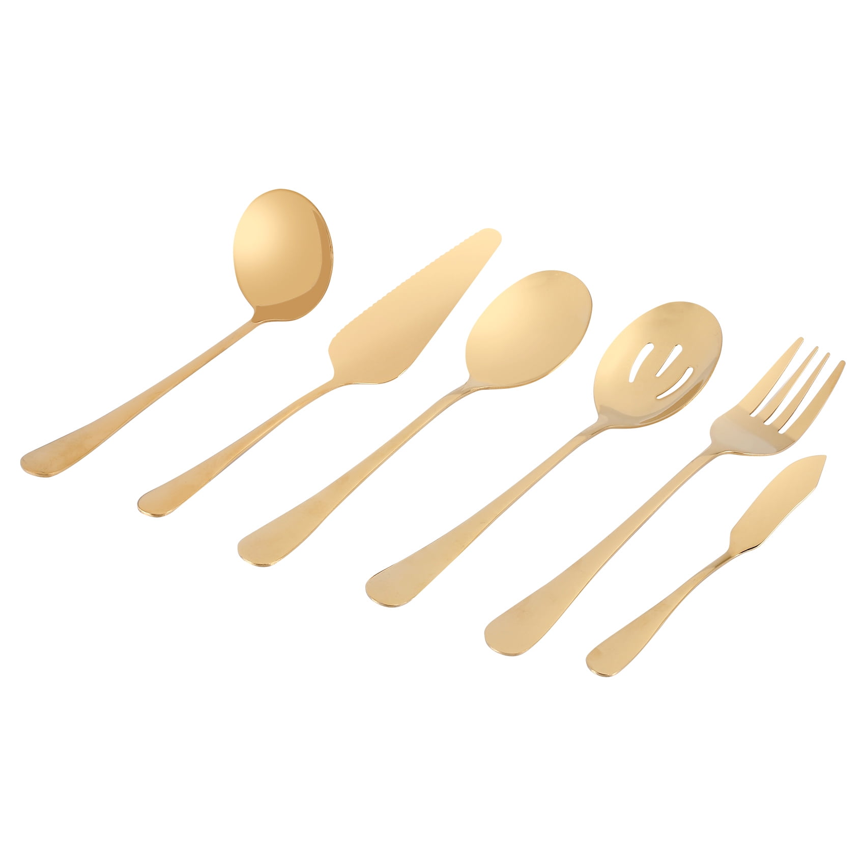 6Piece Serving Flatware Silverware Set,Serving Utensil Set,Gold