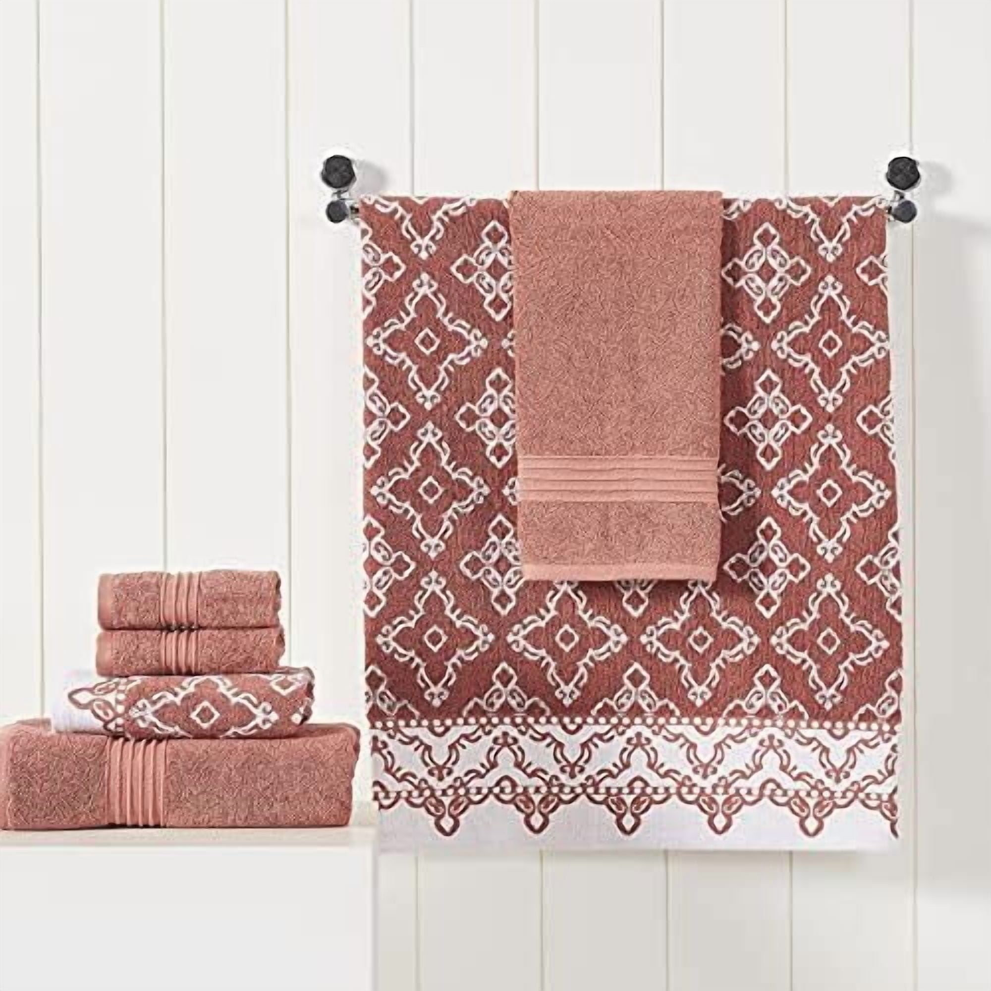 6 Piece Set, 2 Bath Towels, 2 Hand Towels, 2 Washcloths Yarn Dyed Jacquard/Solid Towel Set Charlize Clay