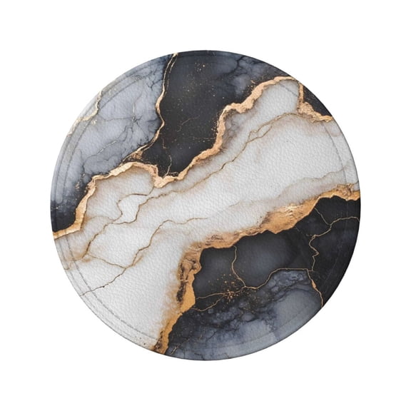 6-Piece Set Of Round Coasters Water-Resistant Leather Double-Sided Non-Slip Design Ideal For Cups Kitchens And Home Decor Perfect Housewarming Gift 3.9-Inch Diameter Black White Gold Marble
