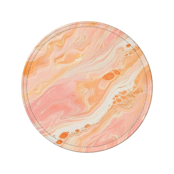 6-Piece Set Of Round Coasters Water-Resistant Leather Double-Sided Non-Slip Design Ideal For Cups Kitchens And Home Decor Perfect Housewarming Gift 3.9-Inch Diameter Peachpuff Marble_2