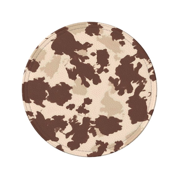 6-Piece Set Of Round Coasters Water-Resistant Leather Double-Sided Non-Slip Design Ideal For Cups Kitchens And Home Decor Perfect Housewarming Gift 3.9-Inch Diameter Brown Cow Pattern