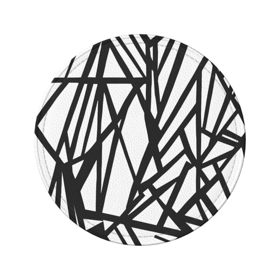 6-Piece Set Of Round Coasters Water-Resistant Leather Double-Sided Non-Slip Design Ideal For Cups Kitchens And Home Decor Perfect Housewarming Gift 3.9-Inch Diameter Black Geometric Lines_4