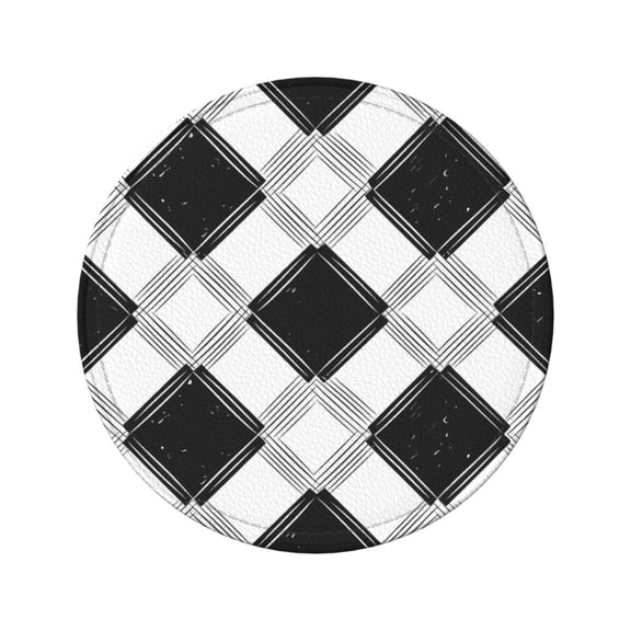 6-Piece Set Of Round Coasters Water-Resistant Leather Double-Sided Non-Slip Design Ideal For Cups Kitchens And Home Decor Perfect Housewarming Gift 3.9-Inch Diameter Black White Checked