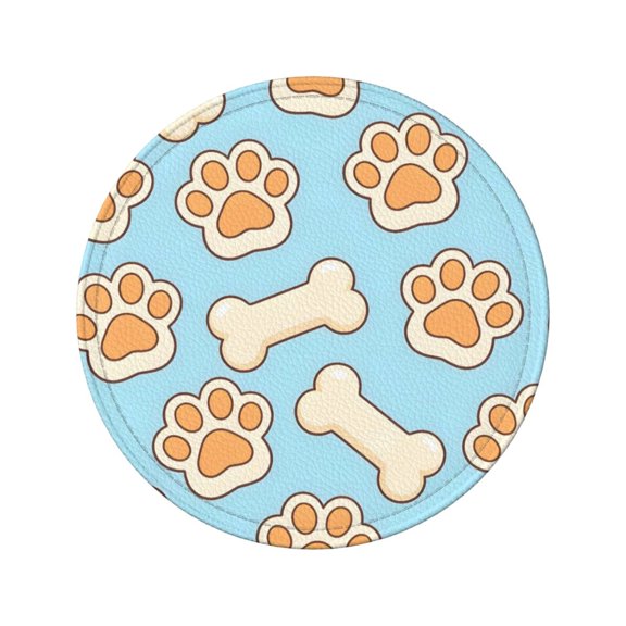 6-Piece Set Of Round Coasters Water-Resistant Leather Double-Sided Non-Slip Design Ideal For Cups Kitchens And Home Decor Perfect Housewarming Gift 3.9-Inch Diameter Animal Bones And Footprints (5)