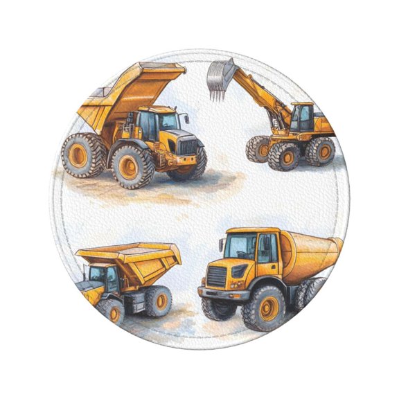 6-Piece Set Of Round Coasters Water-Resistant Leather Double-Sided Non-Slip Design Ideal For Cups Kitchens And Home Decor Perfect Housewarming Gift 3.9-Inch Diameter Construction Vehicles