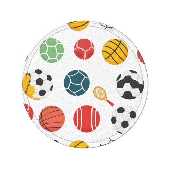 6-Piece Set Of Round Coasters Water-Resistant Leather Double-Sided Non-Slip Design Ideal For Cups Kitchens And Home Decor Perfect Housewarming Gift 3.9-Inch Diameter All Sports Balls Seamless Pattern