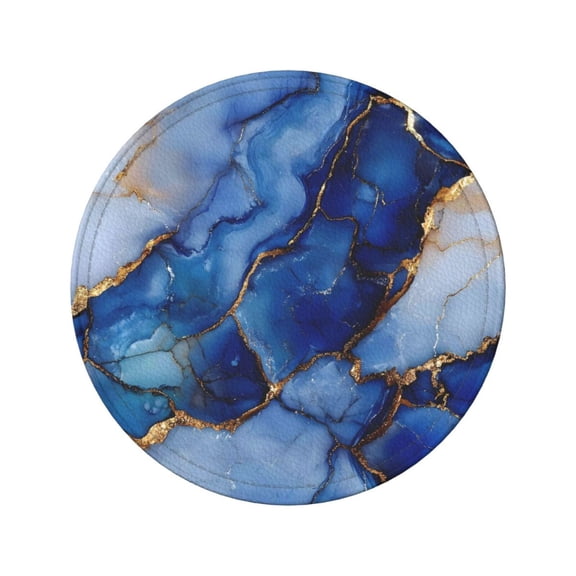 6-Piece Set Of Round Coasters Water-Resistant Leather Double-Sided Non-Slip Design Ideal For Cups Kitchens And Home Decor Perfect Housewarming Gift 3.9-Inch Diameter Blue And White Gold Marble