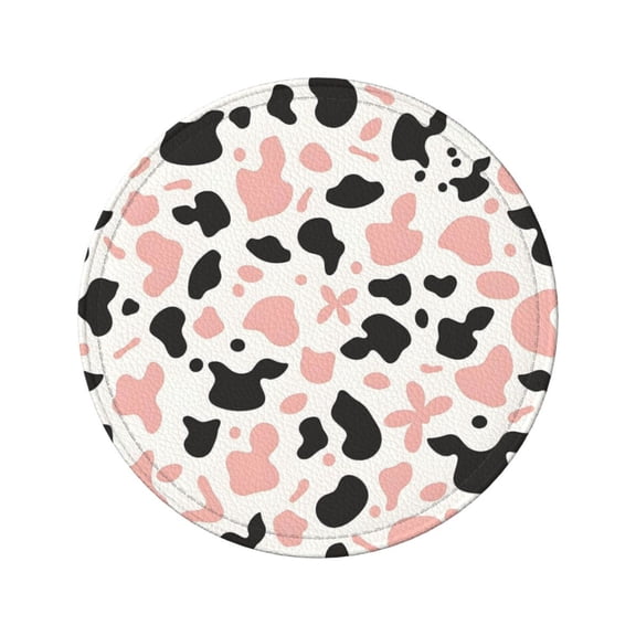6-Piece Set Of Round Coasters Water-Resistant Leather Double-Sided Non-Slip Design Ideal For Cups Kitchens And Home Decor Perfect Housewarming Gift 3.9-Inch Diameter Simple Cow-Print Pattern_3