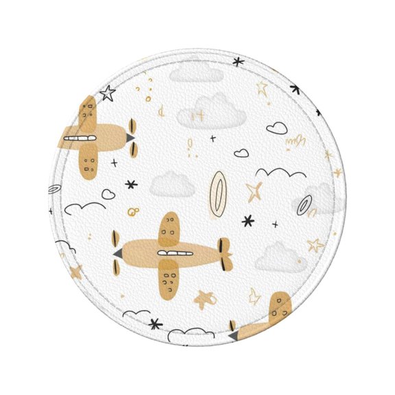 6-Piece Set Of Round Coasters Water-Resistant Leather Double-Sided Non-Slip Design Ideal For Cups Kitchens And Home Decor Perfect Housewarming Gift 3.9-Inch Diameter Cute Airplane Pattern