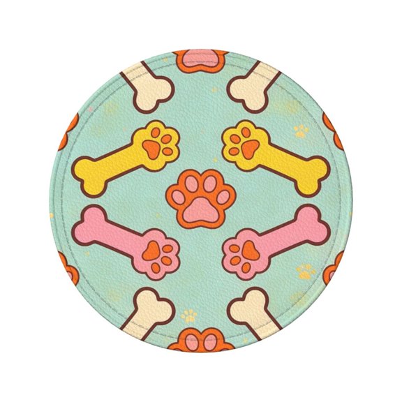 6-Piece Set Of Round Coasters Water-Resistant Leather Double-Sided Non-Slip Design Ideal For Cups Kitchens And Home Decor Perfect Housewarming Gift 3.9-Inch Diameter Animal Bones And Footprints (4)