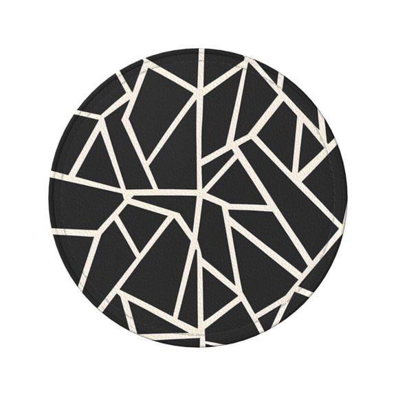 6-Piece Set Of Round Coasters Water-Resistant Leather Double-Sided Non-Slip Design Ideal For Cups Kitchens And Home Decor Perfect Housewarming Gift 3.9-Inch Diameter Black Geometric Lines_2