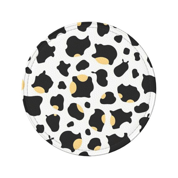 6-Piece Set Of Round Coasters Water-Resistant Leather Double-Sided Non-Slip Design Ideal For Cups Kitchens And Home Decor Perfect Housewarming Gift 3.9-Inch Diameter Simple Cow Print Pattern1_2