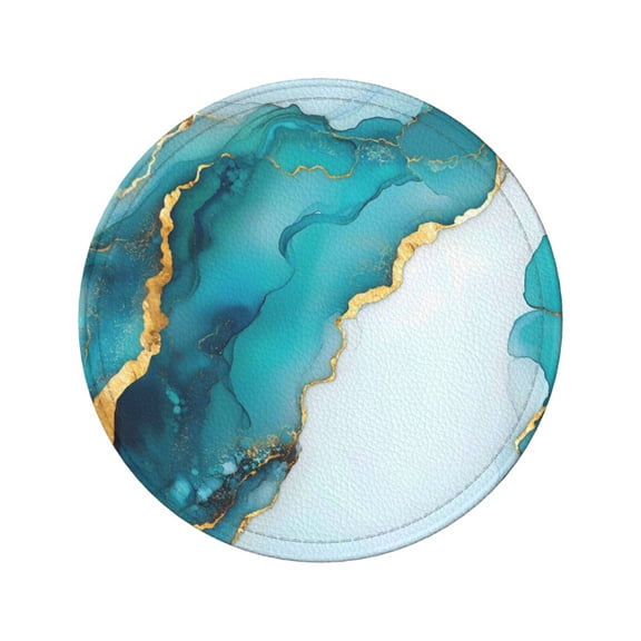 6-Piece Set Of Round Coasters Water-Resistant Leather Double-Sided Non-Slip Design Ideal For Cups Kitchens And Home Decor Perfect Housewarming Gift 3.9-Inch Diameter Skyblue And White Gold Marble