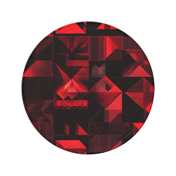 6-Piece Set Of Round Coasters Water-Resistant Leather Double-Sided Non-Slip Design Ideal For Cups Kitchens And Home Decor Perfect Housewarming Gift 3.9-Inch Diameter Darkred Geometric Patterns_4