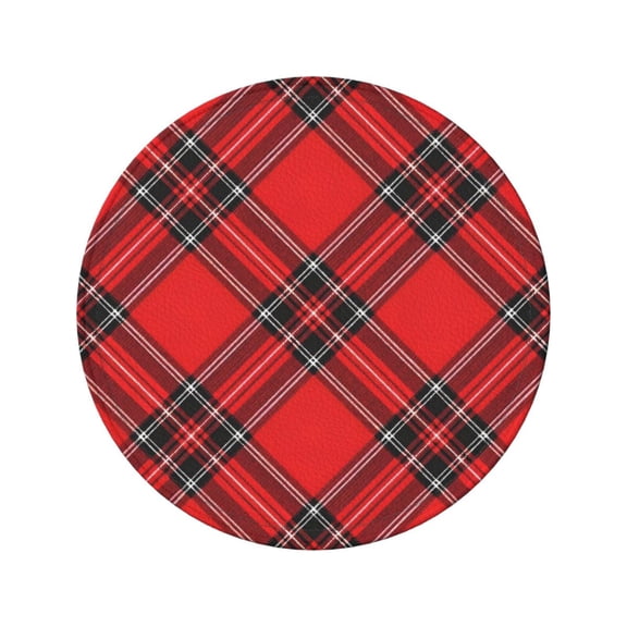 6-Piece Set Of Round Coasters Water-Resistant Leather Double-Sided Non-Slip Design Ideal For Cups Kitchens And Home Decor Perfect Housewarming Gift 3.9-Inch Diameter Red And Black Checkered Pattern