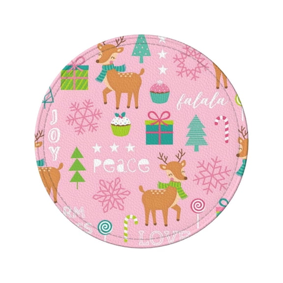 6-Piece Set Of Round Coasters Water-Resistant Leather Double-Sided Non-Slip Design Ideal For Cups Kitchens And Home Decor Perfect Housewarming Gift 3.9-Inch Diameter Winter Deer Snowflakes