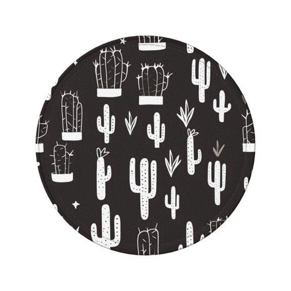 6-Piece Set Of Round Coasters Water-Resistant Leather Double-Sided Non-Slip Design Ideal For Cups Kitchens And Home Decor Perfect Housewarming Gift 3.9-Inch Diameter Black Background Of Cactus (2)