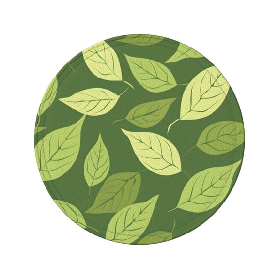 6-Piece Set Of Round Coasters Water-Resistant Leather Double-Sided Non-Slip Design Ideal For Cups Kitchens And Home Decor Perfect Housewarming Gift 3.9-Inch Diameter Green Leaf (1)