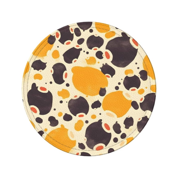 6-Piece Set Of Round Coasters Water-Resistant Leather Double-Sided Non-Slip Design Ideal For Cups Kitchens And Home Decor Perfect Housewarming Gift 3.9-Inch Diameter Milk Cow Print Style Sienna_3