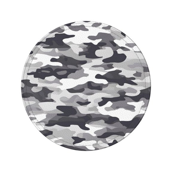 6-Piece Set Of Round Coasters Water-Resistant Leather Double-Sided Non-Slip Design Ideal For Cups Kitchens And Home Decor Perfect Housewarming Gift 3.9-Inch Diameter Vector Camouflage Pattern Gray_4