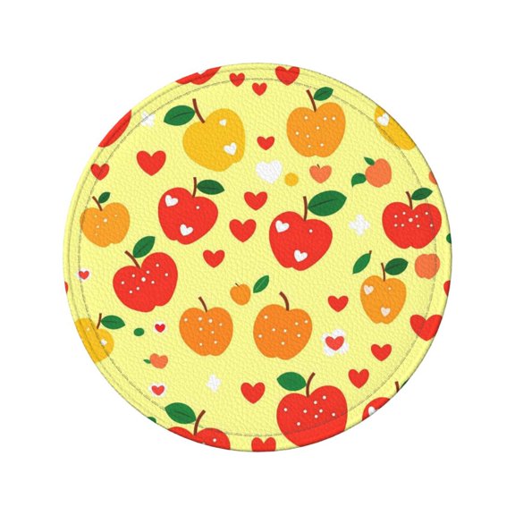 6-Piece Set Of Round Coasters Water-Resistant Leather Double-Sided Non-Slip Design Ideal For Cups Kitchens And Home Decor Perfect Housewarming Gift 3.9-Inch Diameter Yellow And Red Apples