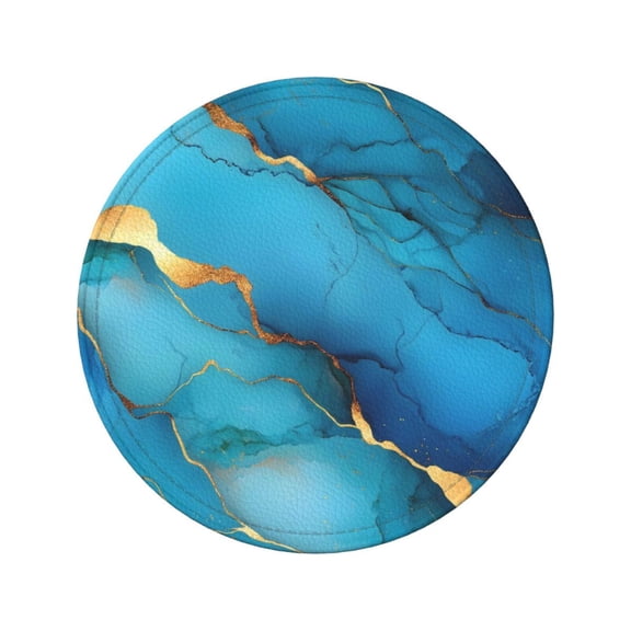 6-Piece Set Of Round Coasters Water-Resistant Leather Double-Sided Non-Slip Design Ideal For Cups Kitchens And Home Decor Perfect Housewarming Gift 3.9-Inch Diameter Blue Gold Marble